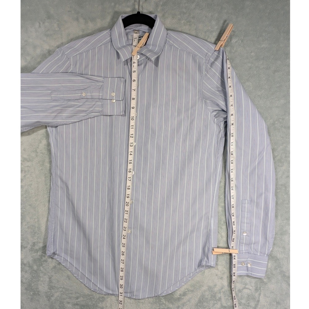 DKNY Mens Slim Fit Striped Dress Shirt Blue Green White Striped 15‎ 34/35 Cotton - Picture 6 of 8